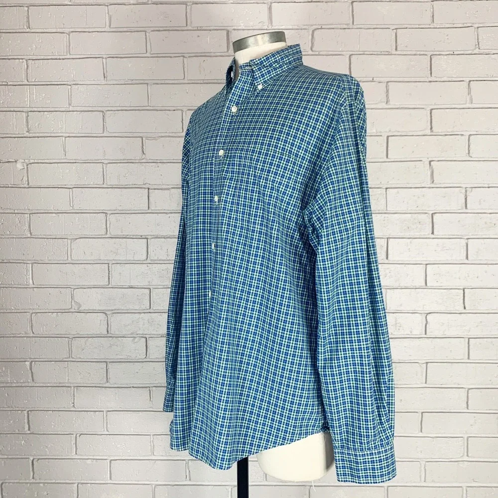 Polo Ralph Lauren Classic Fit Blue Green Check Button Down Shirt Preppy 16 32/33